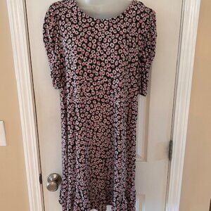 Cece Black and Pink Flowered Flounce Hem Shift Dress